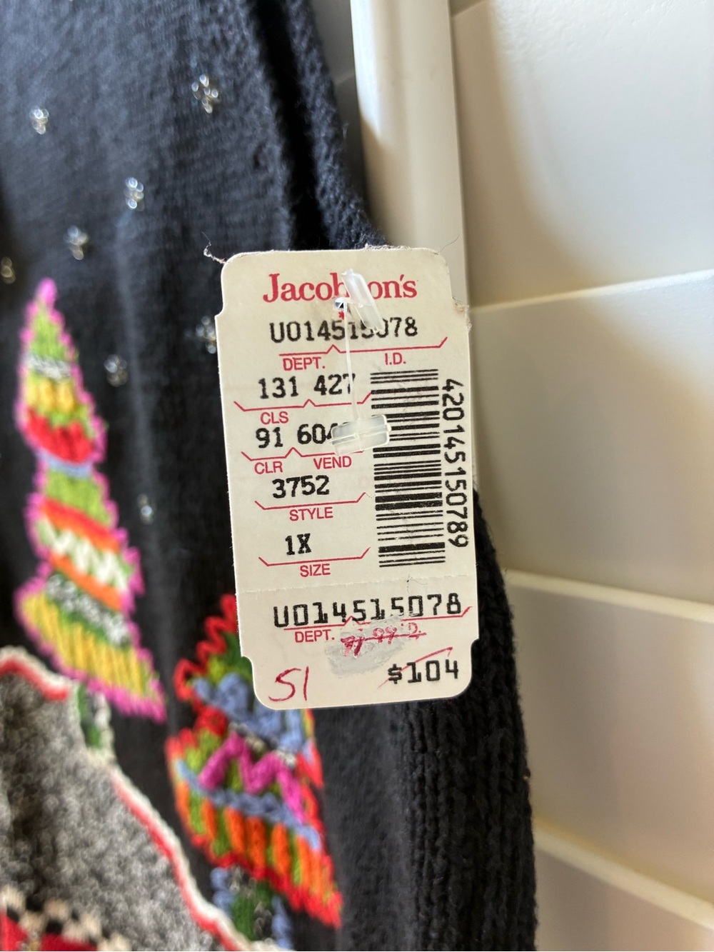 Deadstock vintage NWT Sigrid Olsen Sport Christmas Tree holiday sweater Vest 1x - Picture 5 of 16